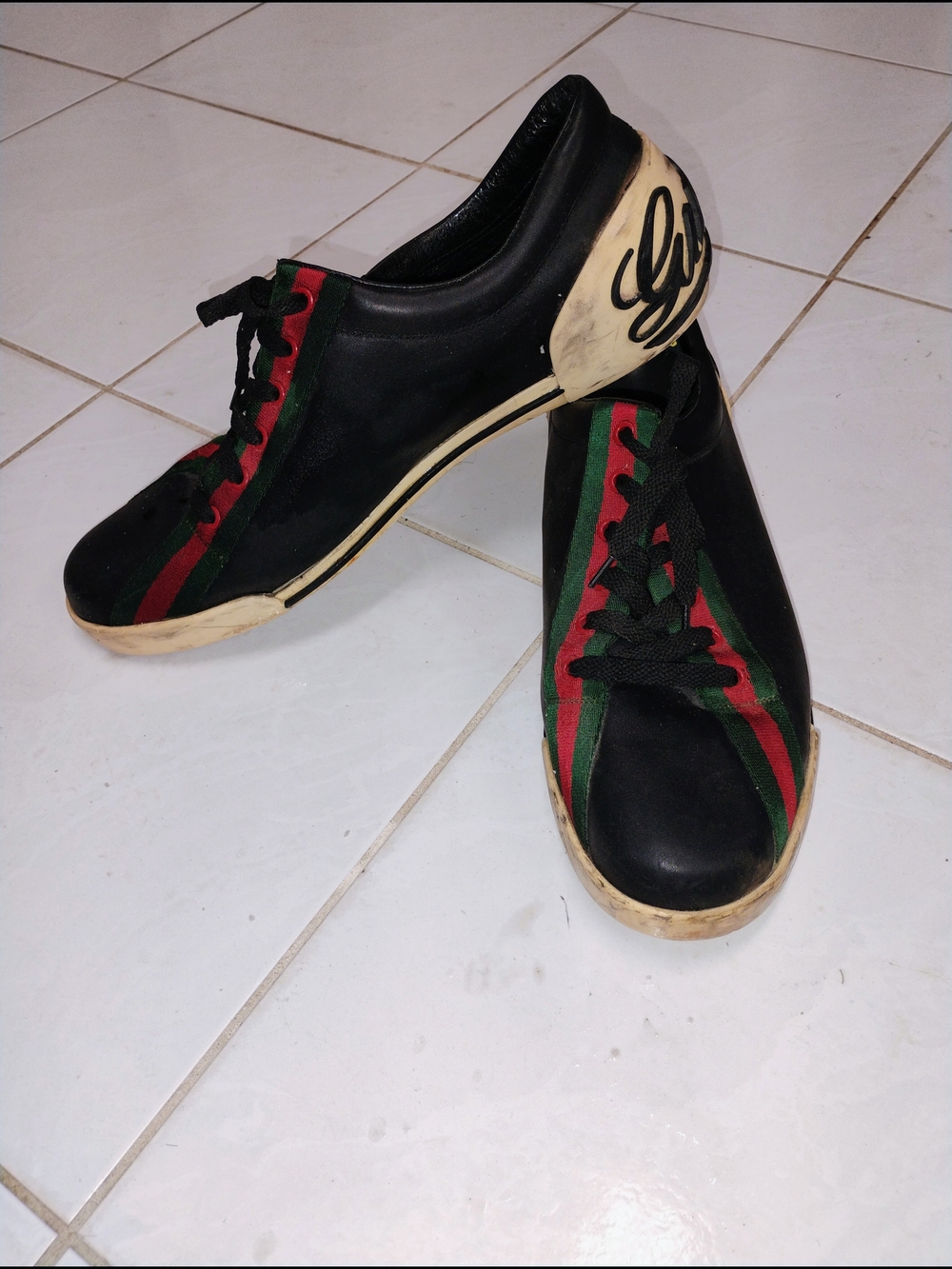 Gucci Boulevard Black Leather Web Strap Sneakers